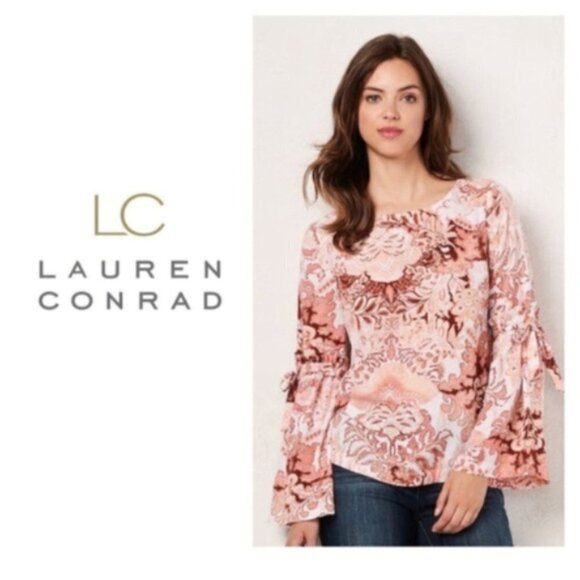 LC Lauren Conrad Womens Boho Floral Long Bell Sleeve Blouse Sz S New - Picture 6 of 8